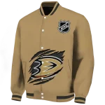 personalized anaheim ducks claw burst beige varsity jacket best selling