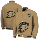 personalized anaheim ducks claw burst beige varsity jacket best selling