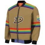 personalized anaheim ducks rainbow jersey number gold bomber jacket best selling