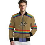 personalized anaheim ducks rainbow jersey number gold bomber jacket best selling