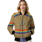 personalized anaheim ducks rainbow jersey number gold bomber jacket best selling