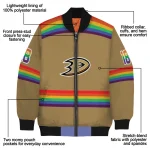 personalized anaheim ducks rainbow jersey number gold bomber jacket best selling