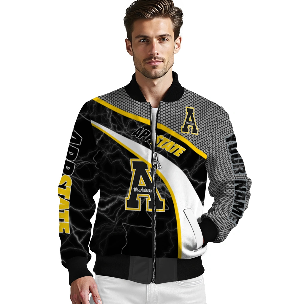 personalized appalachian state mountaineers electric flash black bomber jacket high quality personalized appalachian state mountaineers electric flash black bomber jacket high quality