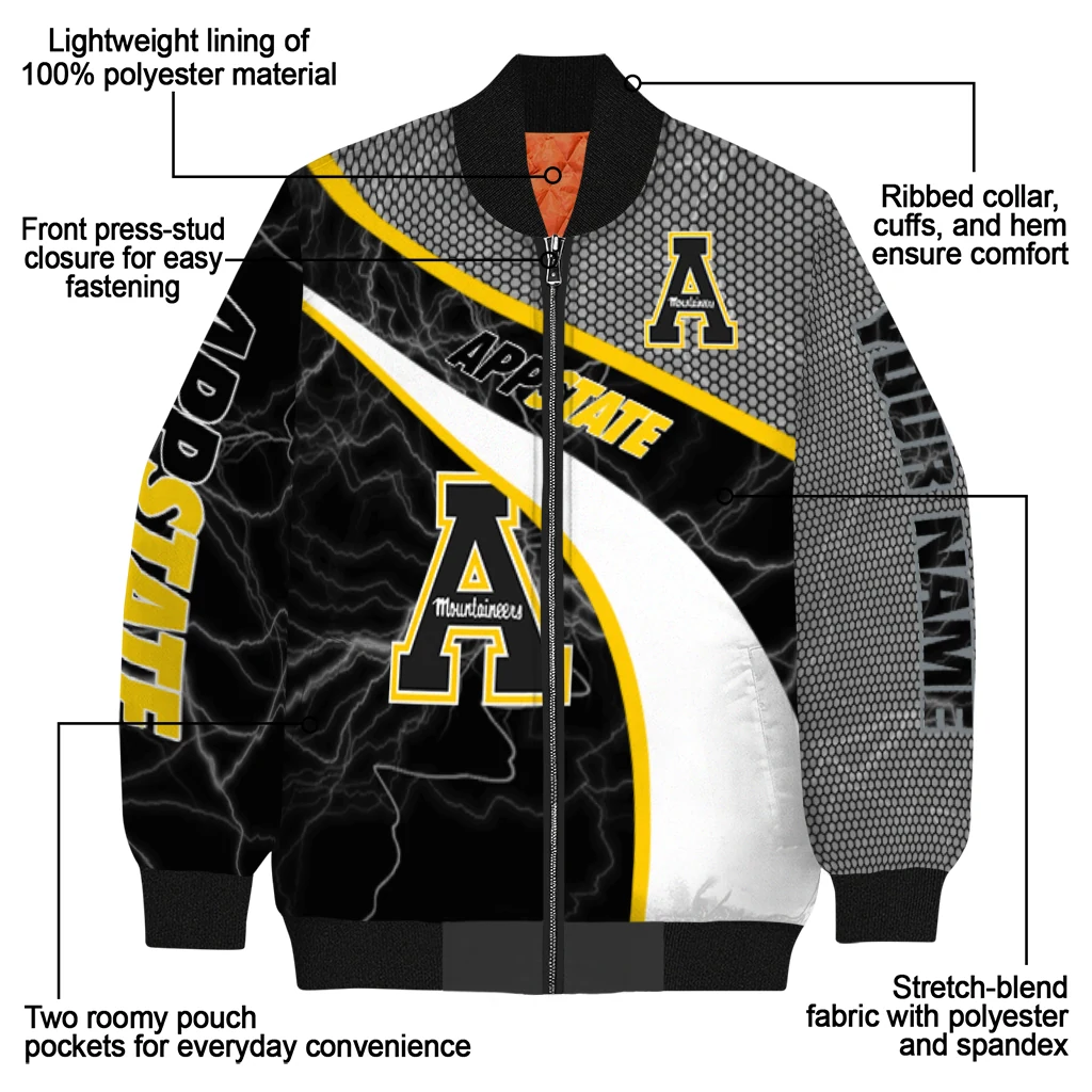 personalized appalachian state mountaineers electric flash black bomber jacket new arrival personalized appalachian state mountaineers electric flash black bomber jacket new arrival