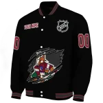 personalized arizona coyotes claw cut black varsity jacket best selling