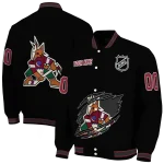 personalized arizona coyotes claw cut black varsity jacket best selling