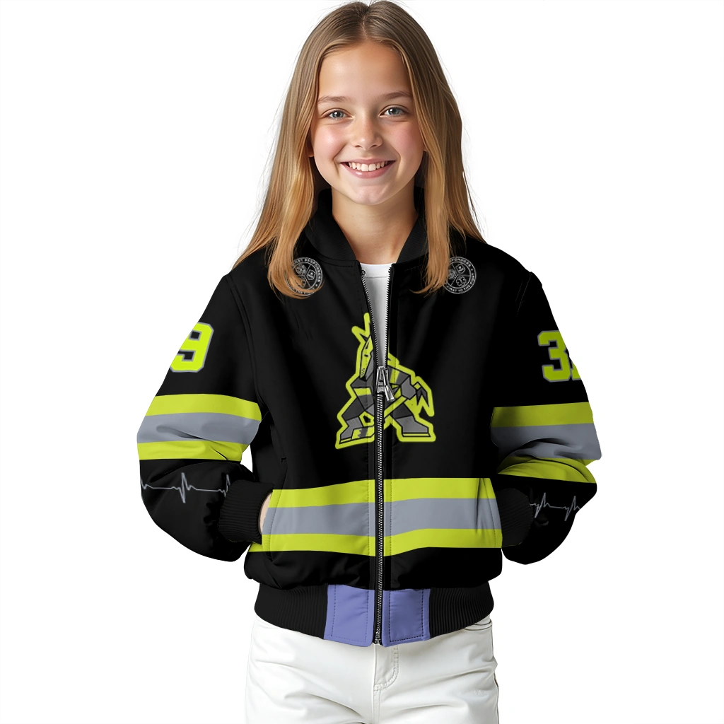 personalized arizona coyotes heartbeat accent black green bomber jacket top rated personalized arizona coyotes heartbeat accent black green bomber jacket top rated