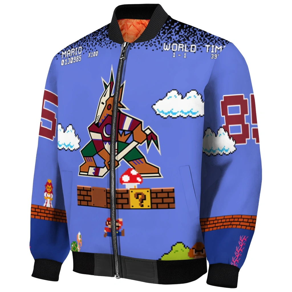 personalized arizona coyotes mario blocks blue black bomber jacket fashion forward personalized arizona coyotes mario blocks blue black bomber jacket fashion forward