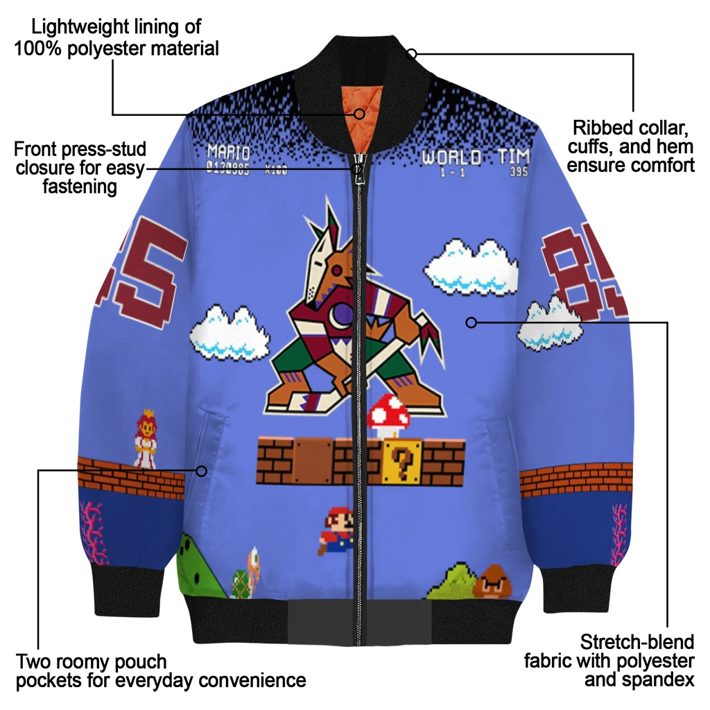 personalized arizona coyotes mario blocks blue black bomber jacket new arrival personalized arizona coyotes mario blocks blue black bomber jacket new arrival