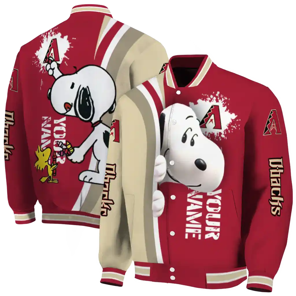 personalized arizona diamondbacks snoopy head red varsity jacket fashion forward personalized arizona diamondbacks snoopy head red varsity jacket fashion forward