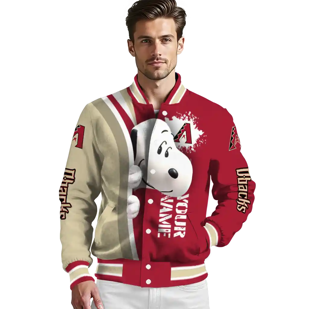 personalized arizona diamondbacks snoopy head red varsity jacket high quality personalized arizona diamondbacks snoopy head red varsity jacket high quality