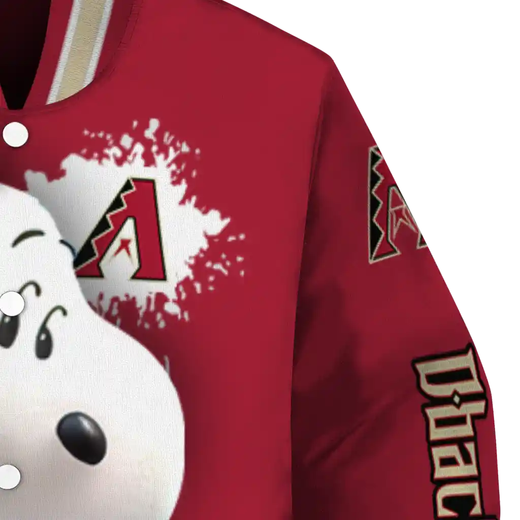 personalized arizona diamondbacks snoopy head red varsity jacket premium grade personalized arizona diamondbacks snoopy head red varsity jacket premium grade