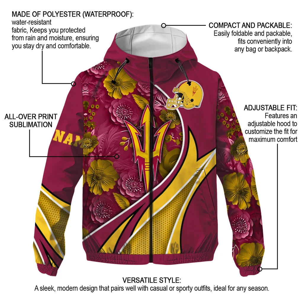 personalized arizona state sun devils blossoms helmet maroon windbreaker jacket new arrival personalized arizona state sun devils blossoms helmet maroon windbreaker jacket new arrival