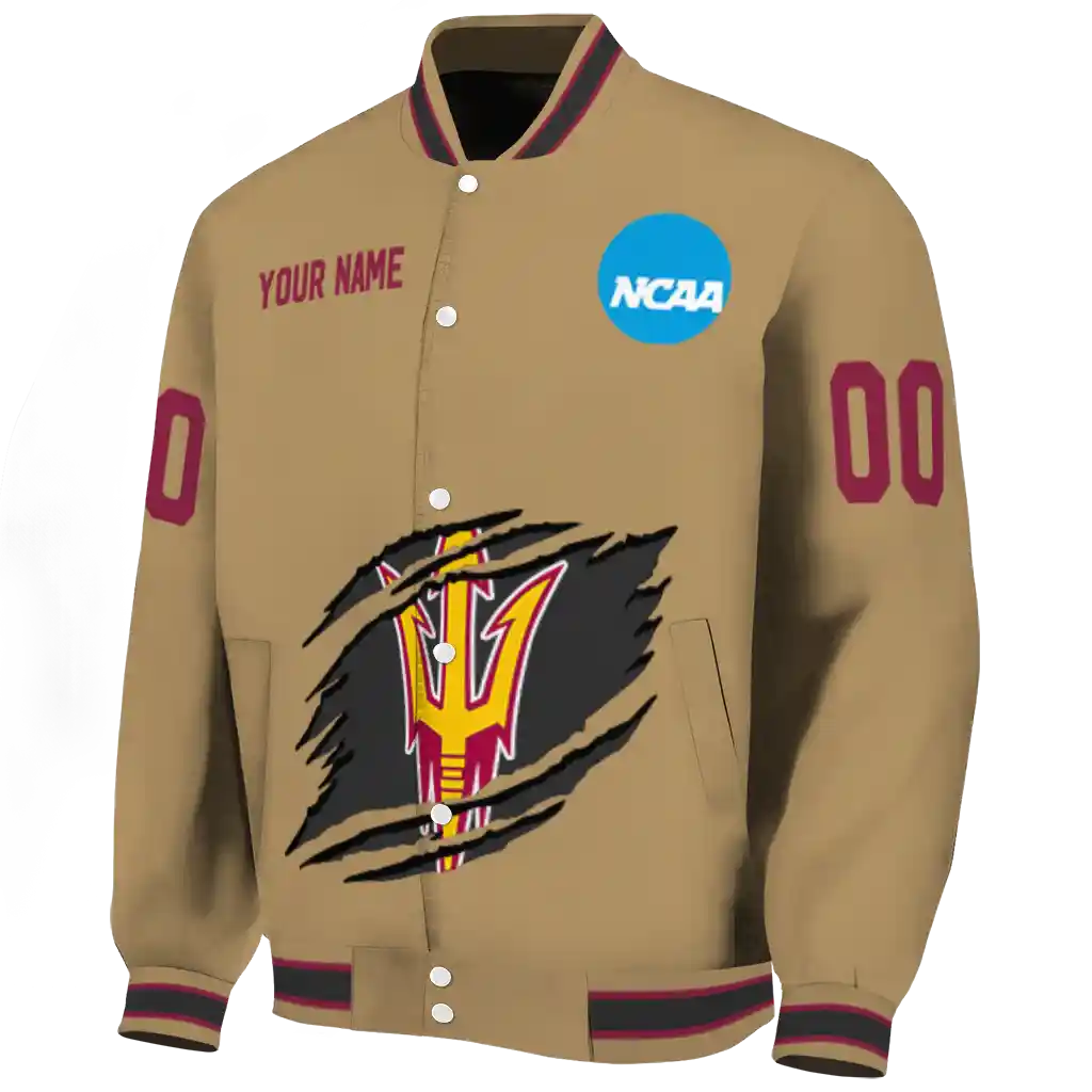personalized arizona state sun devils claw effect beige varsity jacket best selling personalized arizona state sun devils claw effect beige varsity jacket best selling