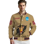 personalized arizona state sun devils claw effect beige varsity jacket best selling
