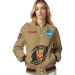 personalized arizona state sun devils claw effect beige varsity jacket best selling