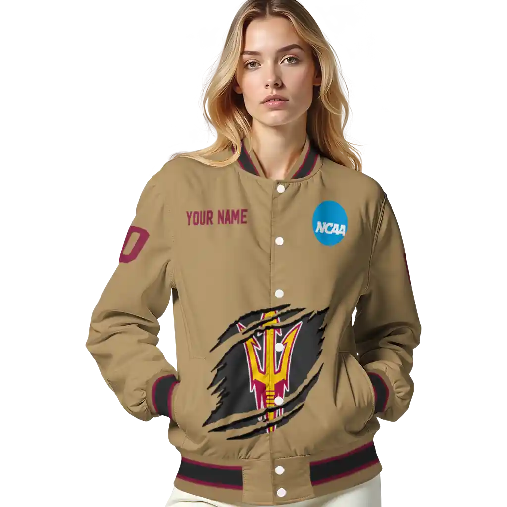 personalized arizona state sun devils claw effect beige varsity jacket latest model personalized arizona state sun devils claw effect beige varsity jacket latest model