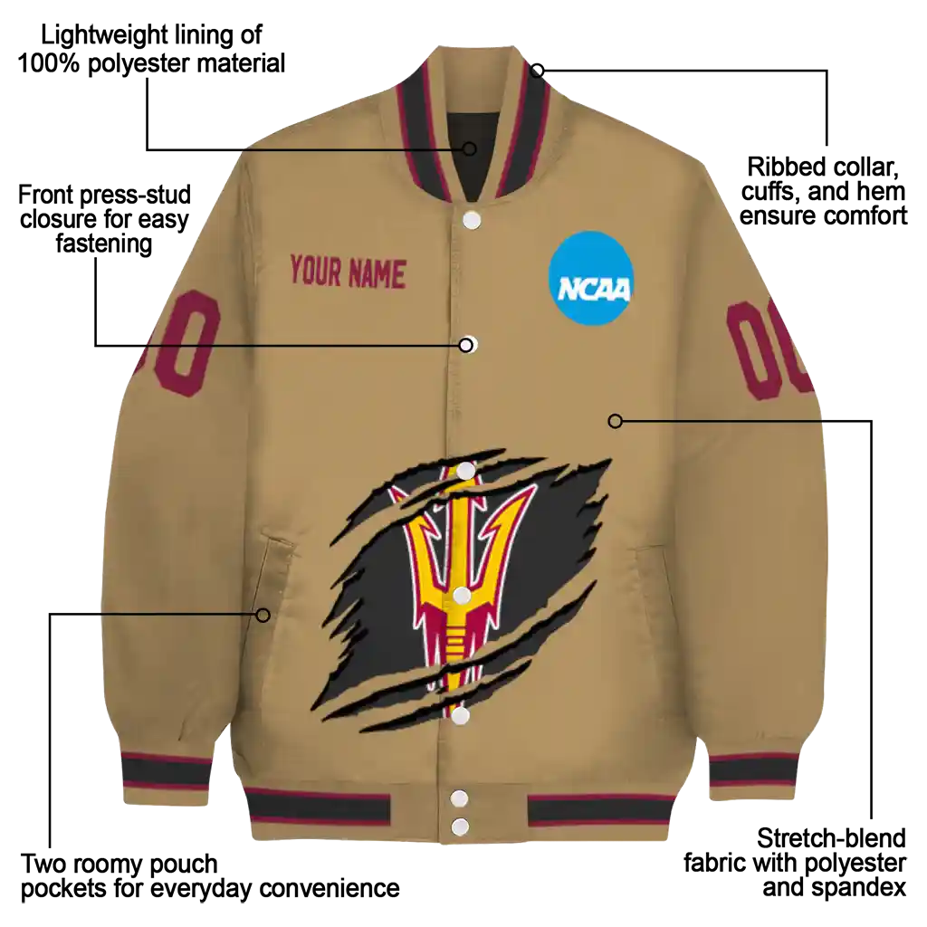 personalized arizona state sun devils claw effect beige varsity jacket new arrival personalized arizona state sun devils claw effect beige varsity jacket new arrival