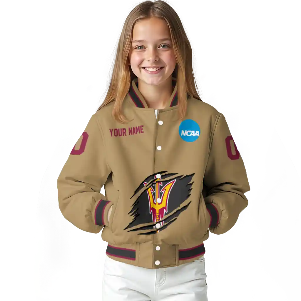 personalized arizona state sun devils claw effect beige varsity jacket top rated personalized arizona state sun devils claw effect beige varsity jacket top rated