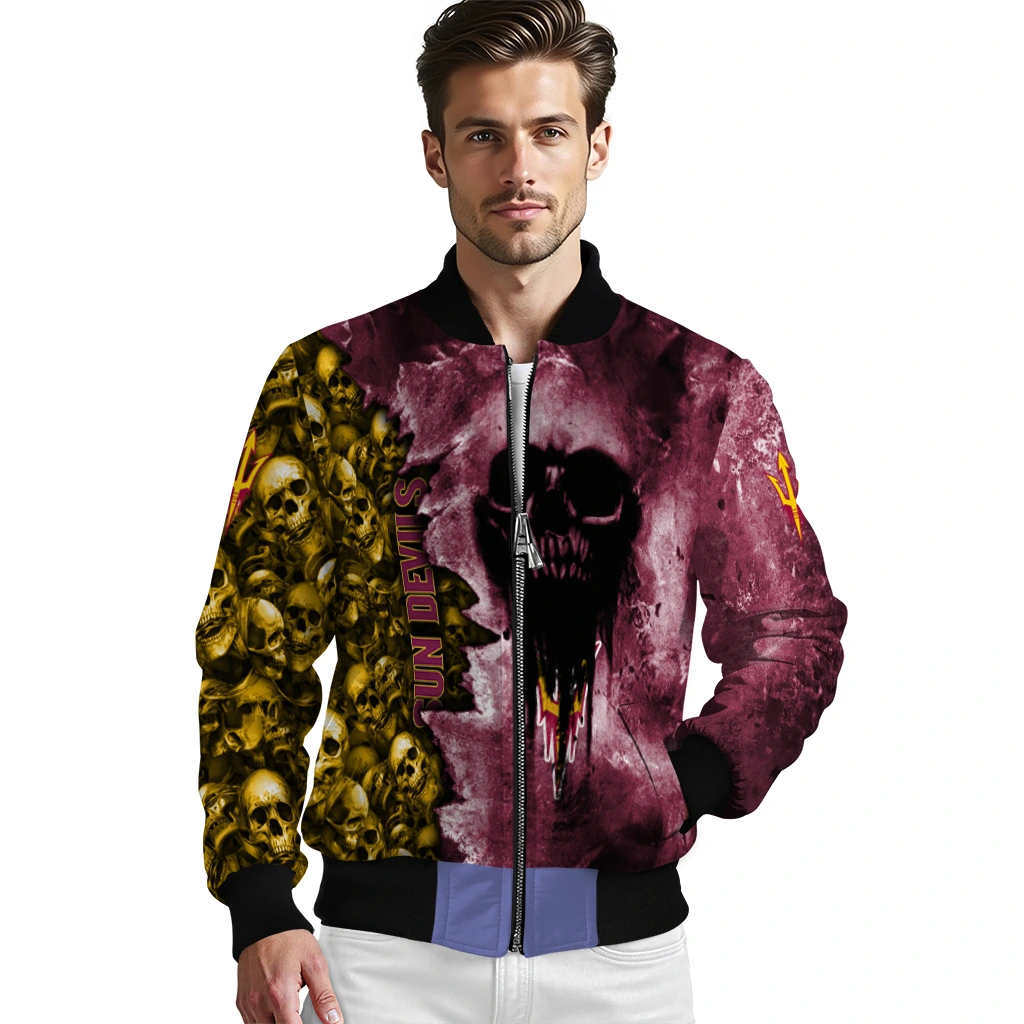 personalized arizona state sun devils skull cluster maroon bomber jacket high quality personalized arizona state sun devils skull cluster maroon bomber jacket high quality
