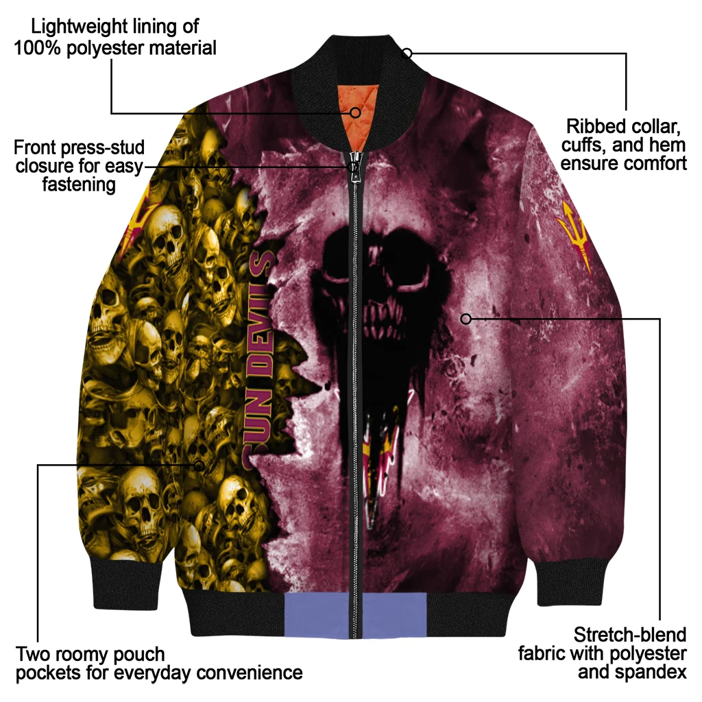 personalized arizona state sun devils skull cluster maroon bomber jacket new arrival personalized arizona state sun devils skull cluster maroon bomber jacket new arrival