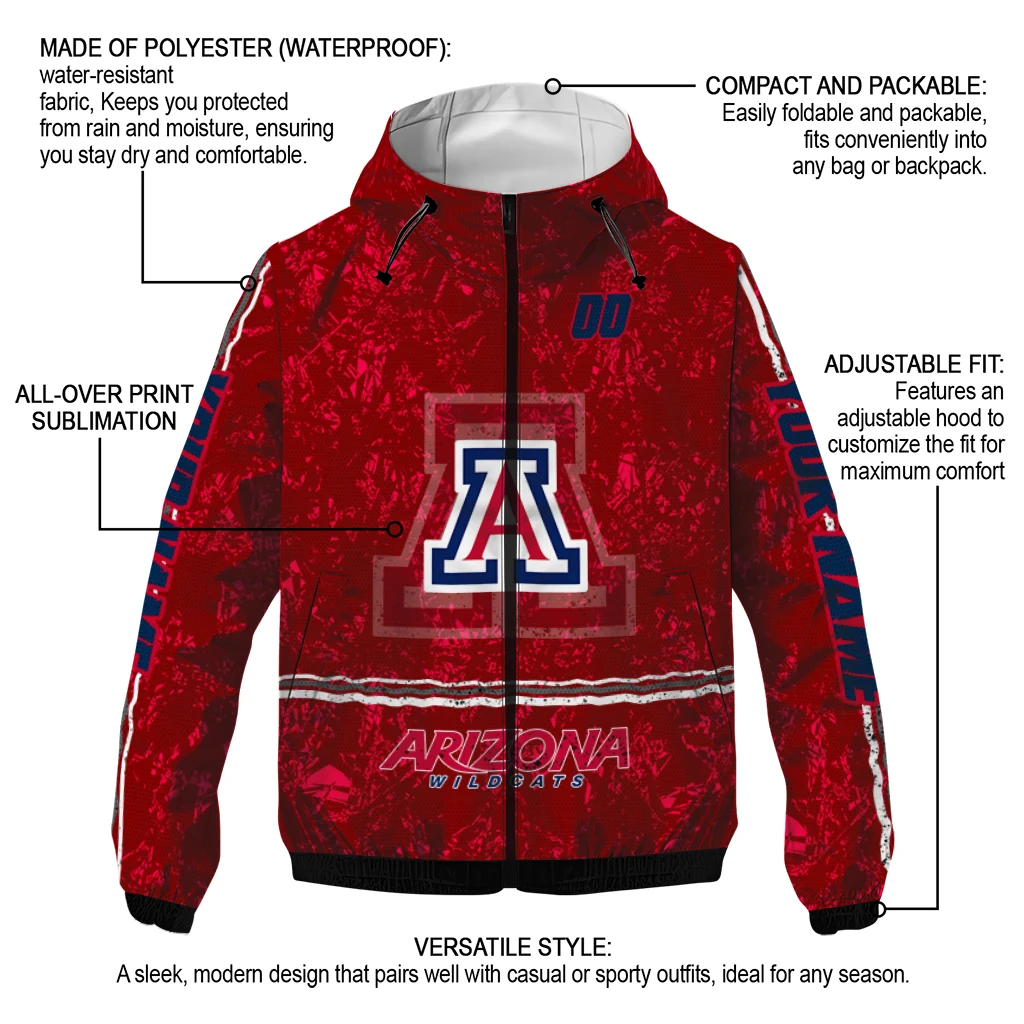 personalized arizona wildcats shards cluster red windbreaker jacket new arrival personalized arizona wildcats shards cluster red windbreaker jacket new arrival