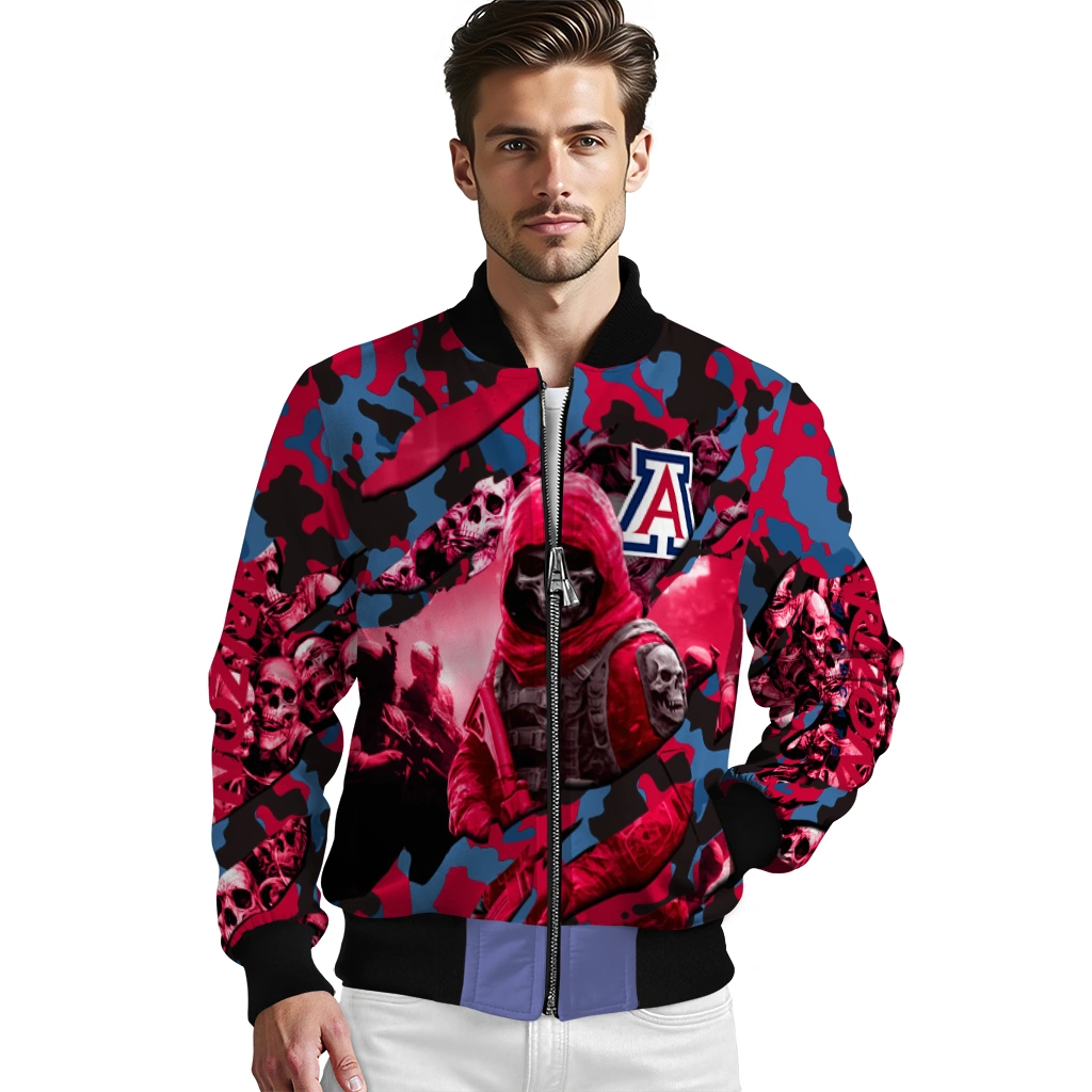personalized arizona wildcats skull horde red bomber jacket high quality personalized arizona wildcats skull horde red bomber jacket high quality