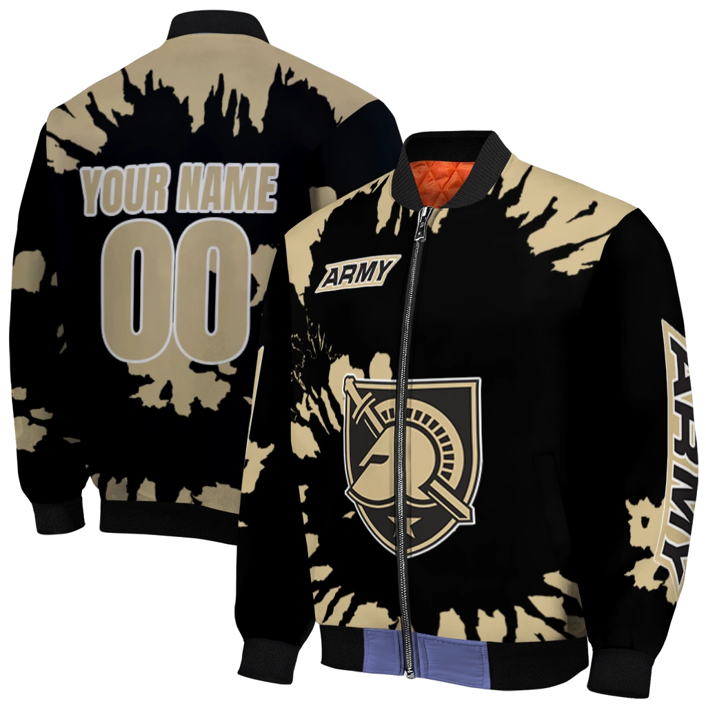personalized army black knights burst splatter gold bomber jacket best selling personalized army black knights burst splatter gold bomber jacket best selling