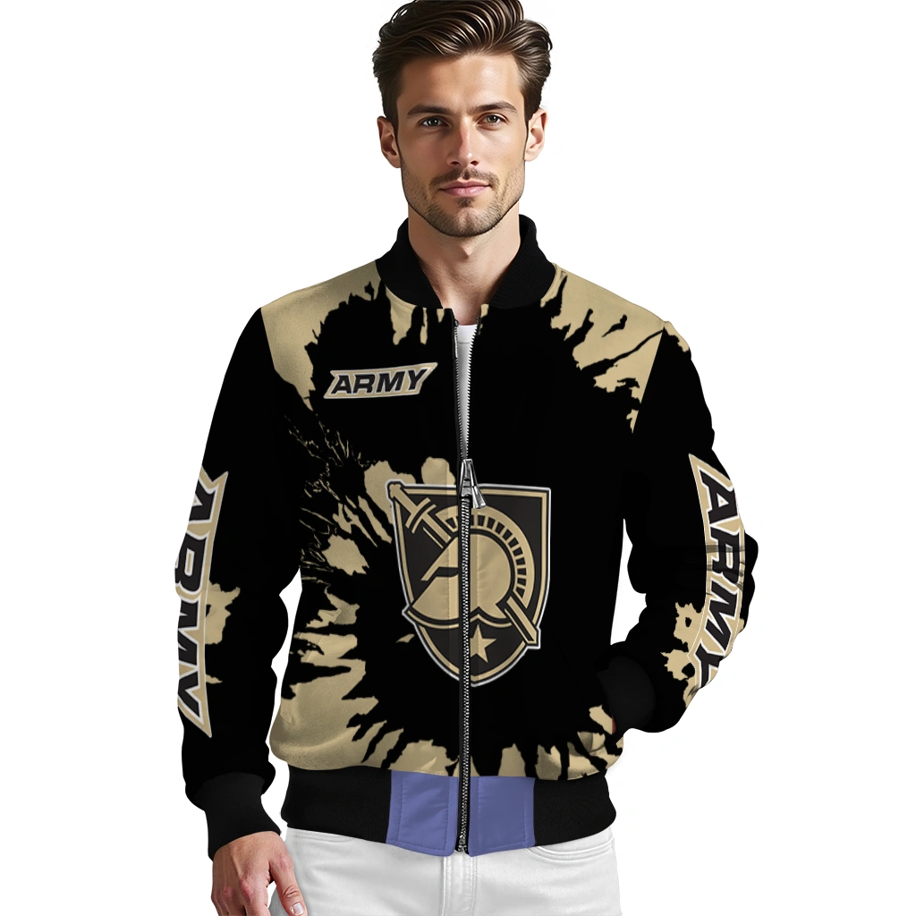 personalized army black knights burst splatter gold bomber jacket high quality personalized army black knights burst splatter gold bomber jacket high quality