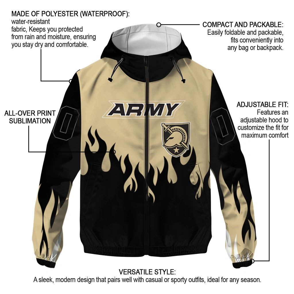 personalized army black knights flame trim gold black windbreaker jacket new arrival personalized army black knights flame trim gold black windbreaker jacket new arrival