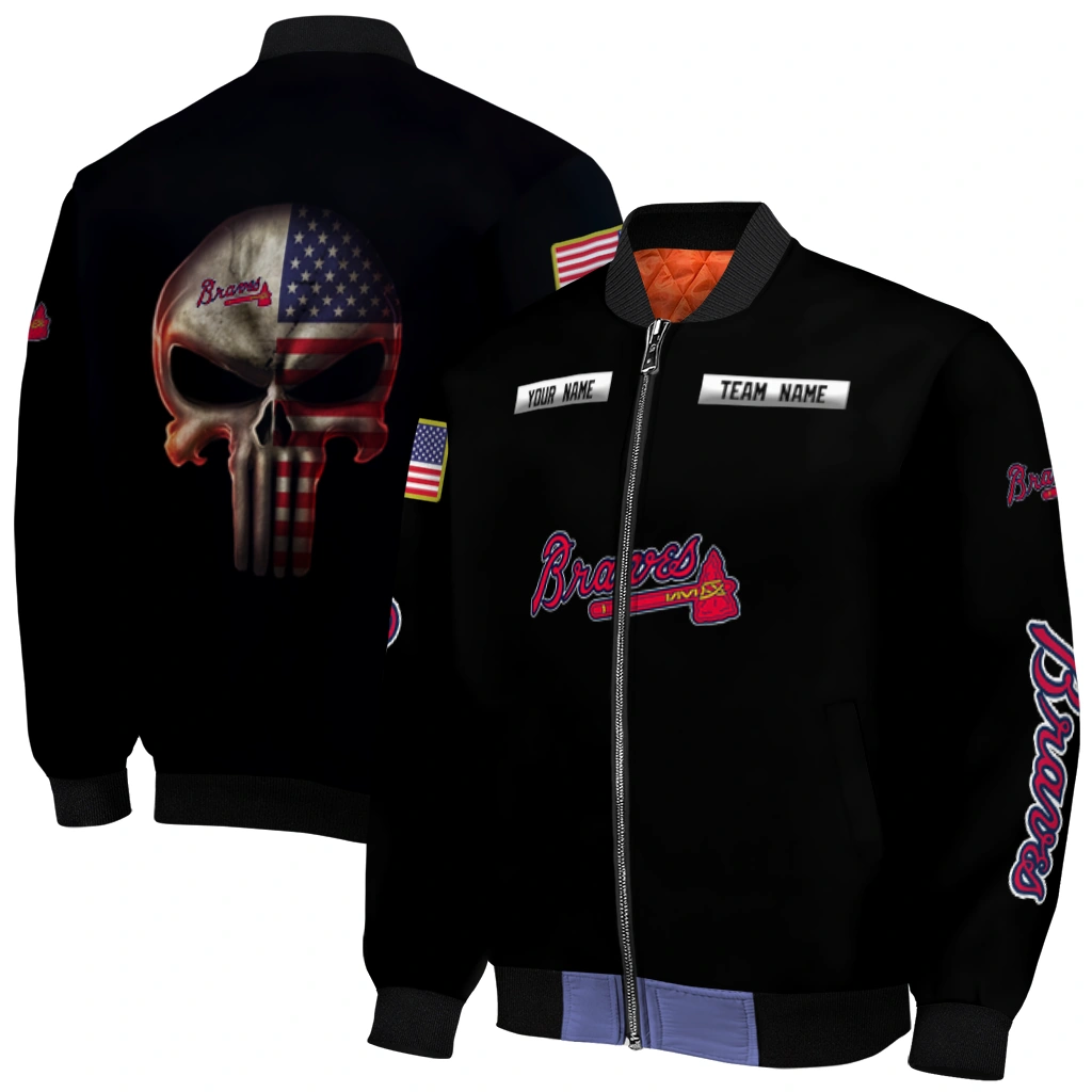 personalized atlanta braves american flag skull black bomber jacket best selling personalized atlanta braves american flag skull black bomber jacket best selling