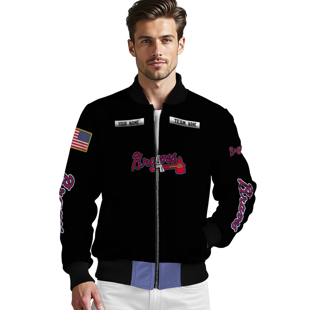 personalized atlanta braves american flag skull black bomber jacket high quality personalized atlanta braves american flag skull black bomber jacket high quality