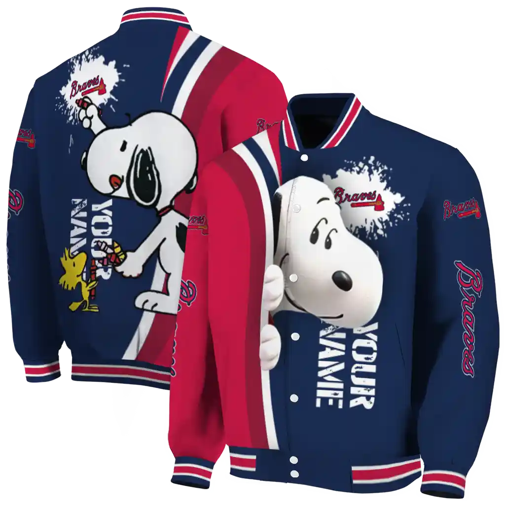 personalized atlanta braves snoopy head navy varsity jacket fashion forward personalized atlanta braves snoopy head navy varsity jacket fashion forward