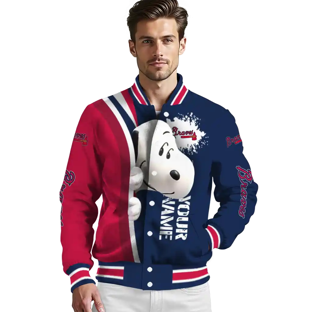 personalized atlanta braves snoopy head navy varsity jacket high quality personalized atlanta braves snoopy head navy varsity jacket high quality