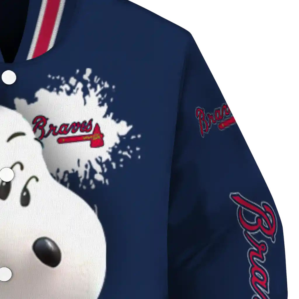 personalized atlanta braves snoopy head navy varsity jacket premium grade personalized atlanta braves snoopy head navy varsity jacket premium grade