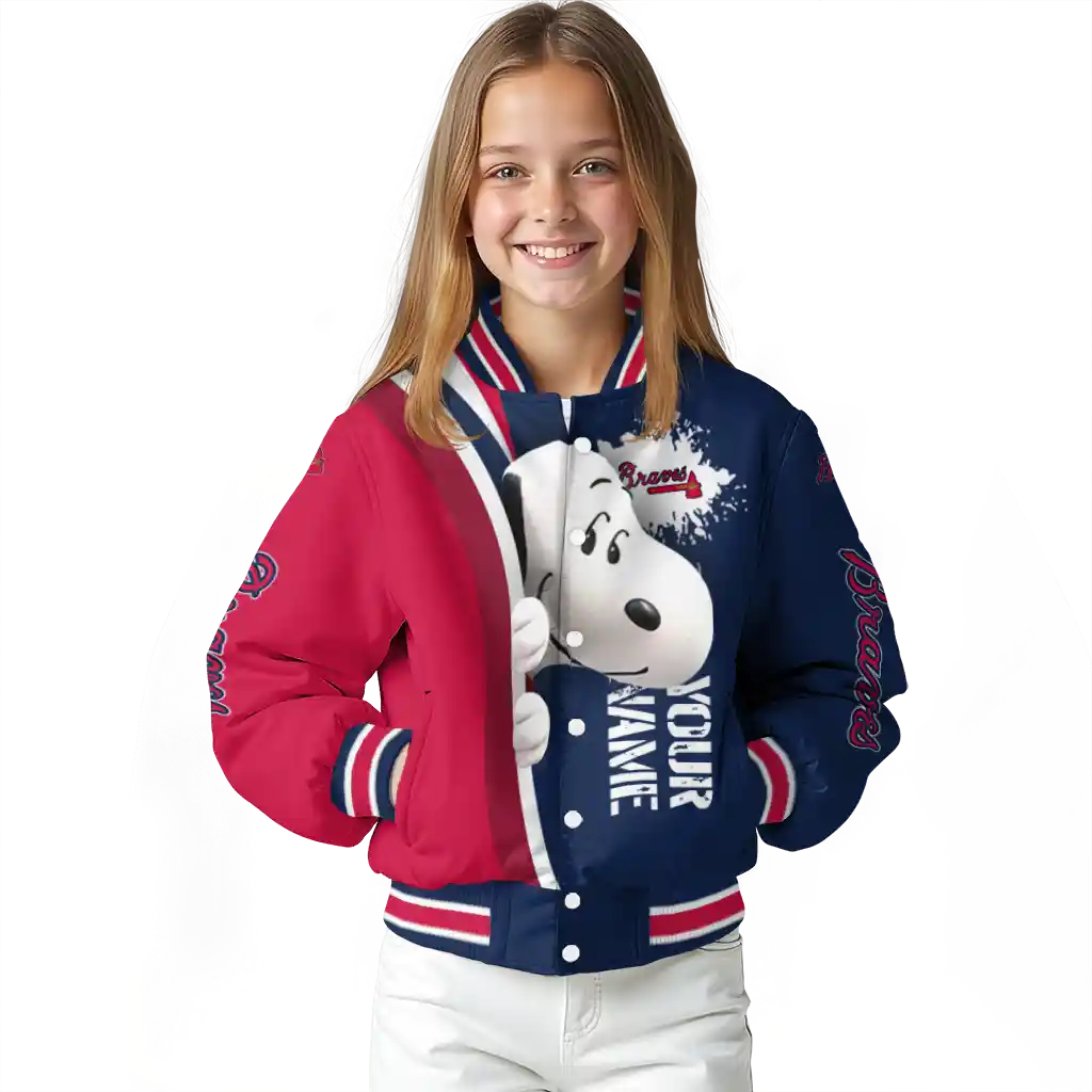 personalized atlanta braves snoopy head navy varsity jacket top rated personalized atlanta braves snoopy head navy varsity jacket top rated
