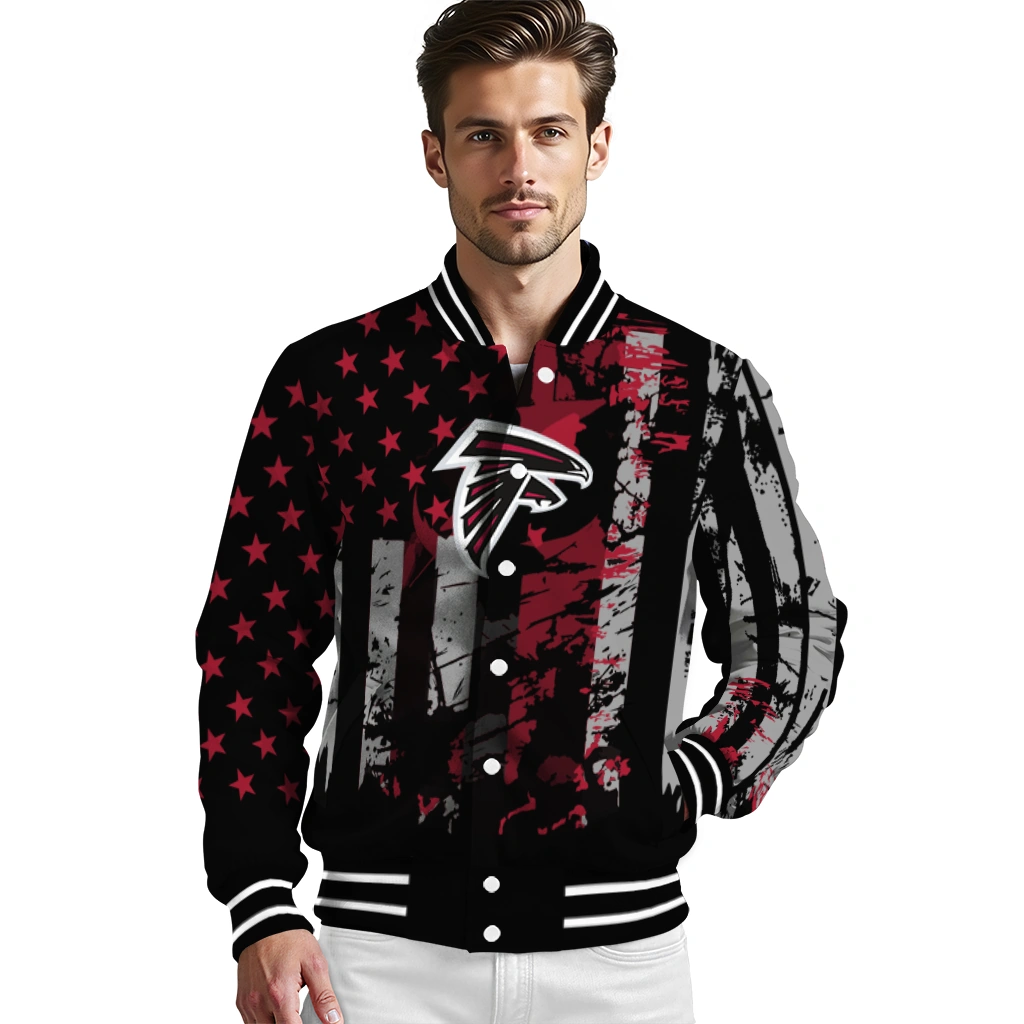 personalized atlanta falcons star stripes red black varsity jacket high quality personalized atlanta falcons star stripes red black varsity jacket high quality