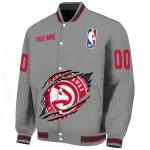 personalized atlanta hawks claw accent grey varsity jacket best selling