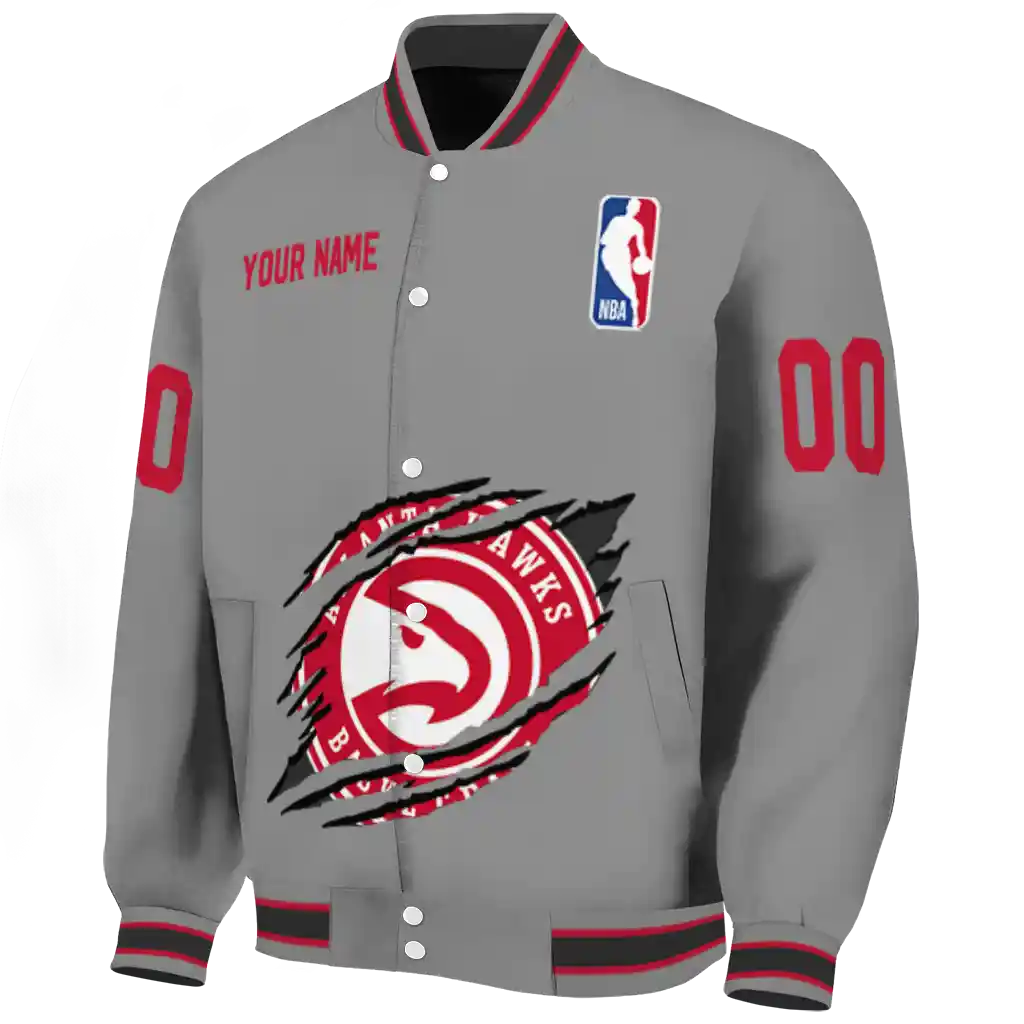 personalized atlanta hawks claw accent grey varsity jacket best selling personalized atlanta hawks claw accent grey varsity jacket best selling