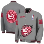 personalized atlanta hawks claw accent grey varsity jacket best selling