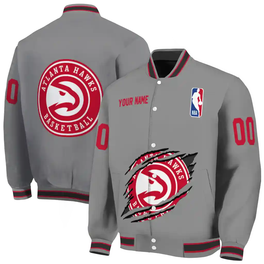 personalized atlanta hawks claw accent grey varsity jacket fashion forward personalized atlanta hawks claw accent grey varsity jacket fashion forward