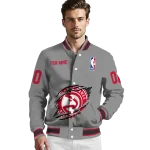 personalized atlanta hawks claw accent grey varsity jacket best selling