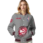 personalized atlanta hawks claw accent grey varsity jacket best selling