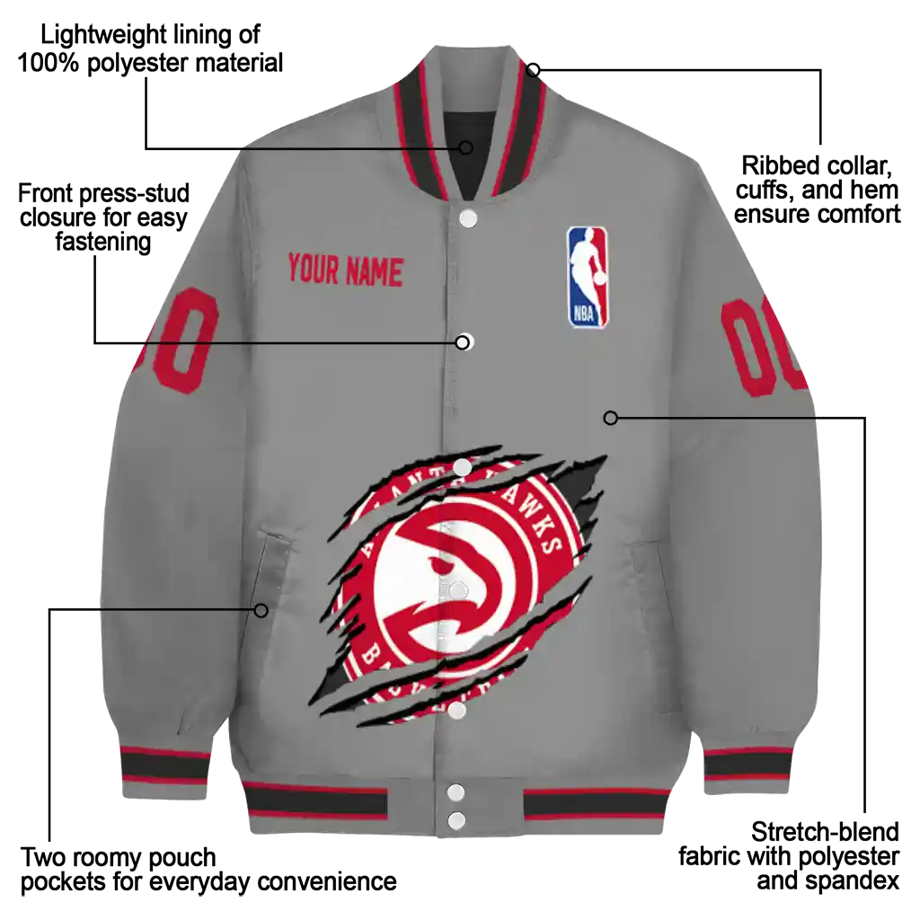 personalized atlanta hawks claw accent grey varsity jacket new arrival personalized atlanta hawks claw accent grey varsity jacket new arrival