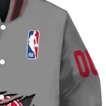 personalized atlanta hawks claw accent grey varsity jacket best selling