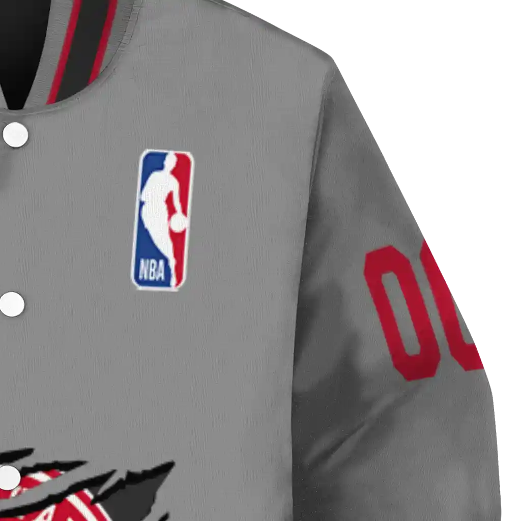 personalized atlanta hawks claw accent grey varsity jacket premium grade personalized atlanta hawks claw accent grey varsity jacket premium grade