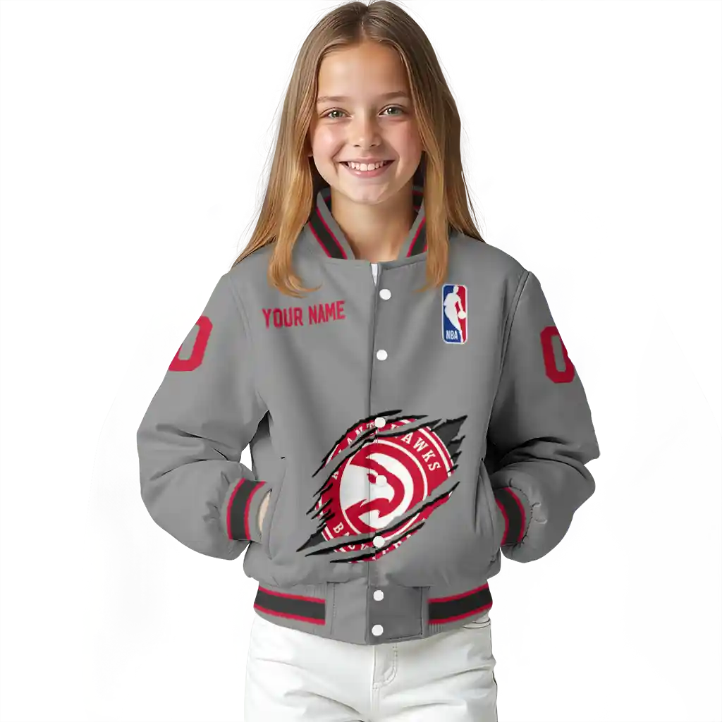 personalized atlanta hawks claw accent grey varsity jacket top rated personalized atlanta hawks claw accent grey varsity jacket top rated
