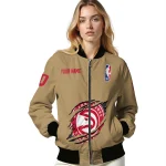 personalized atlanta hawks claw opening beige bomber jacket best selling