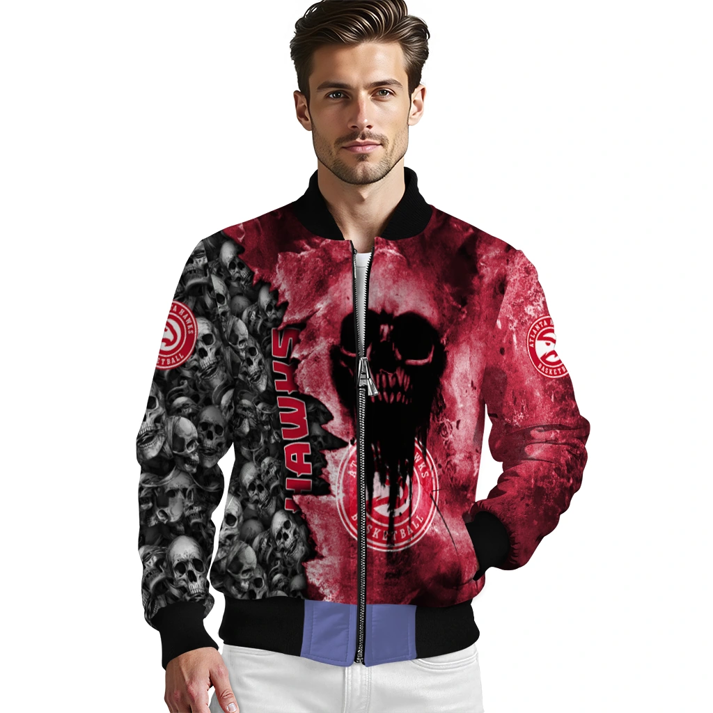 personalized atlanta hawks skull cluster red bomber jacket high quality personalized atlanta hawks skull cluster red bomber jacket high quality