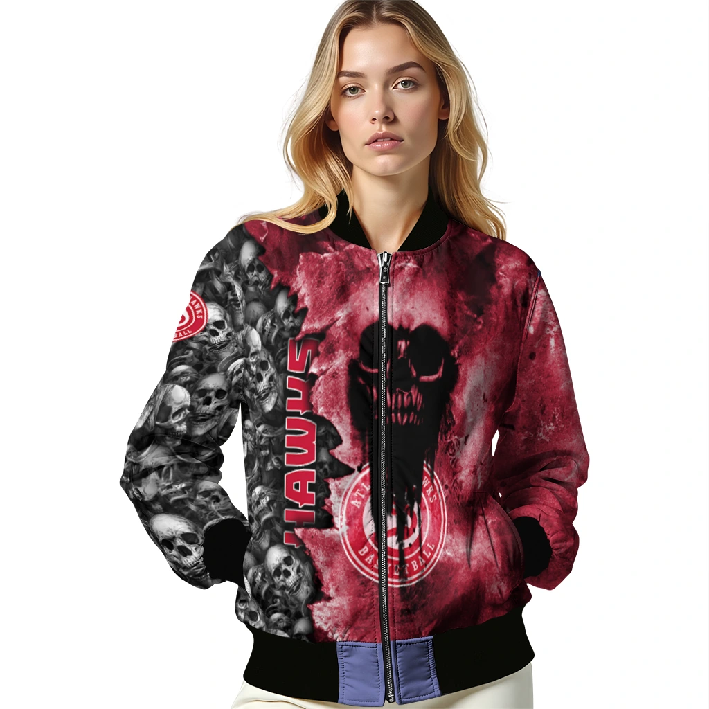 personalized atlanta hawks skull cluster red bomber jacket latest model personalized atlanta hawks skull cluster red bomber jacket latest model